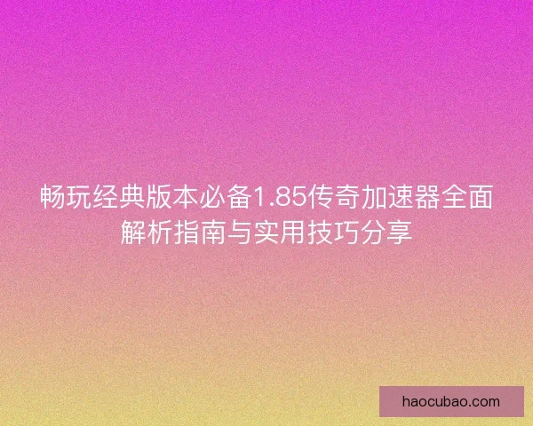 畅玩经典版本必备1.85传奇加速器全面解析指南与实用技巧分享