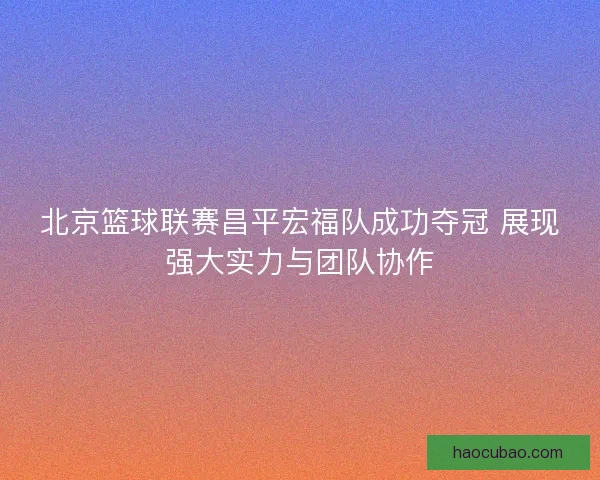 北京篮球联赛昌平宏福队成功夺冠 展现强大实力与团队协作 北京篮球联赛昌平宏福队成功夺冠 展现强大实力与团队协作